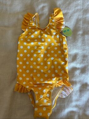 Girl's Marigold Yellow Polka Dot Ruffle Swimsuit - UPF 50+ - 5/6T NWT